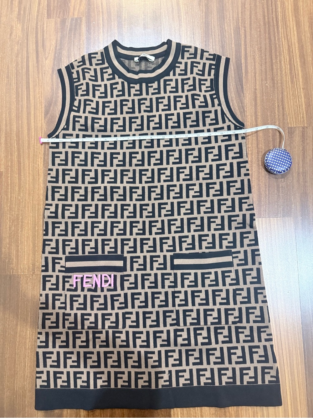 Fendi Brown & Black FF Logo Knit Sleeveless Shift Dress 36